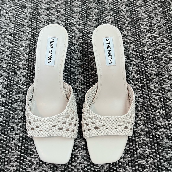 Steve Madden Shoes - Steve Madden Woven Mule Heels Ivory Square Toe Sandals Size 8.5